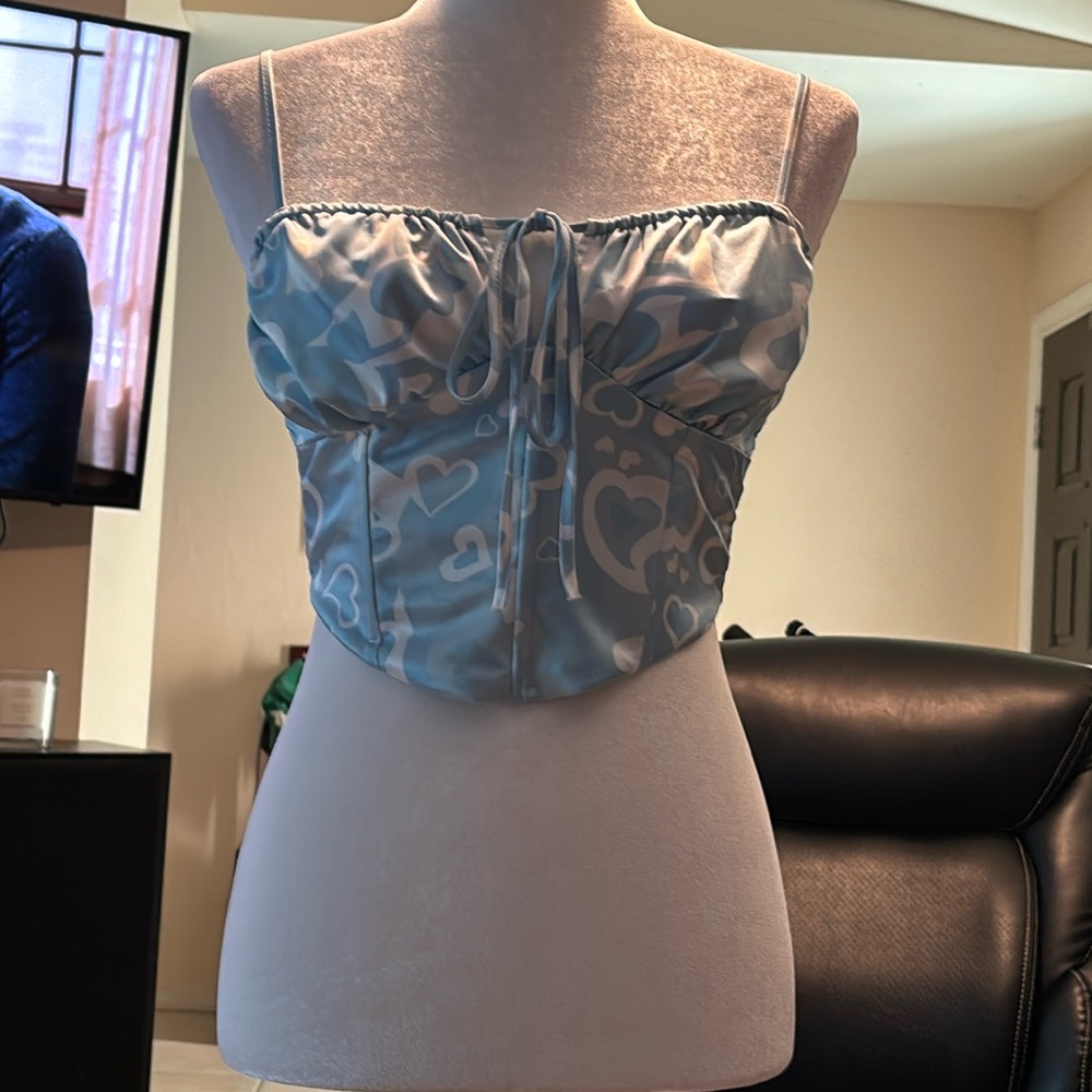 Blue and white heart corset  top- size XS